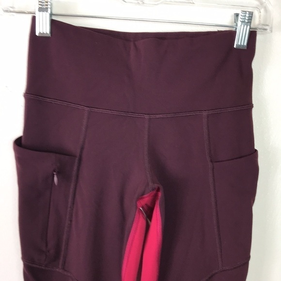 Athleta All in Structure Tights Leggings 7/8 Women XXS  Burgundy Pink Inseam 25” - Picture 12 of 16